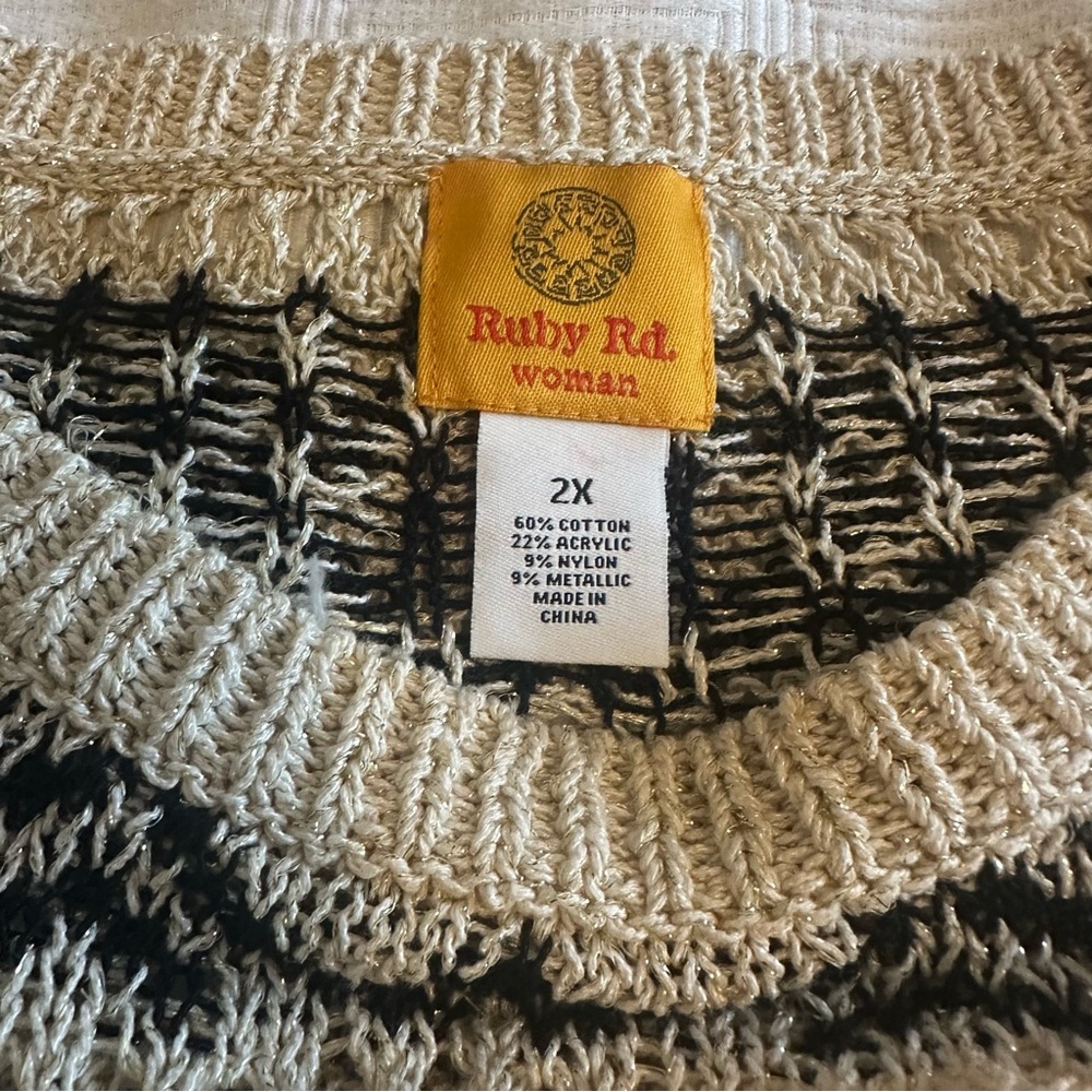 Ruby Rd. Black And Cream Metallic Patterned Open … - image 2